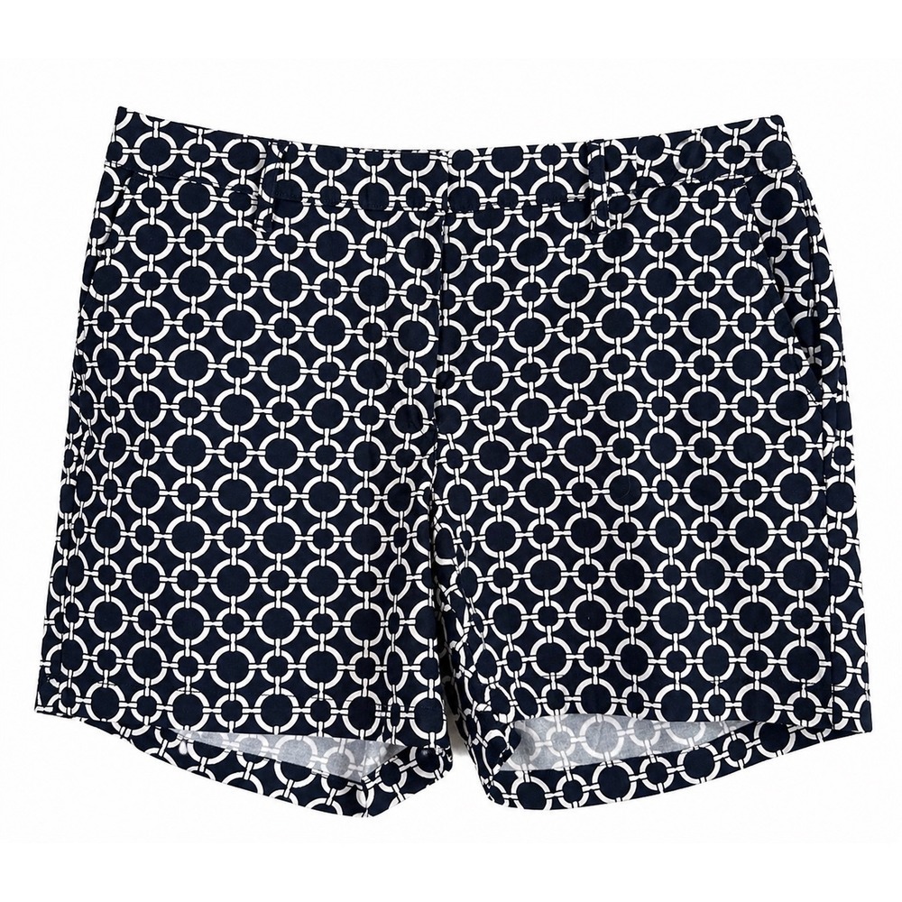 Nautica Navy White Print Shorts Size 8 Stretch Flat Front 5" Inseam